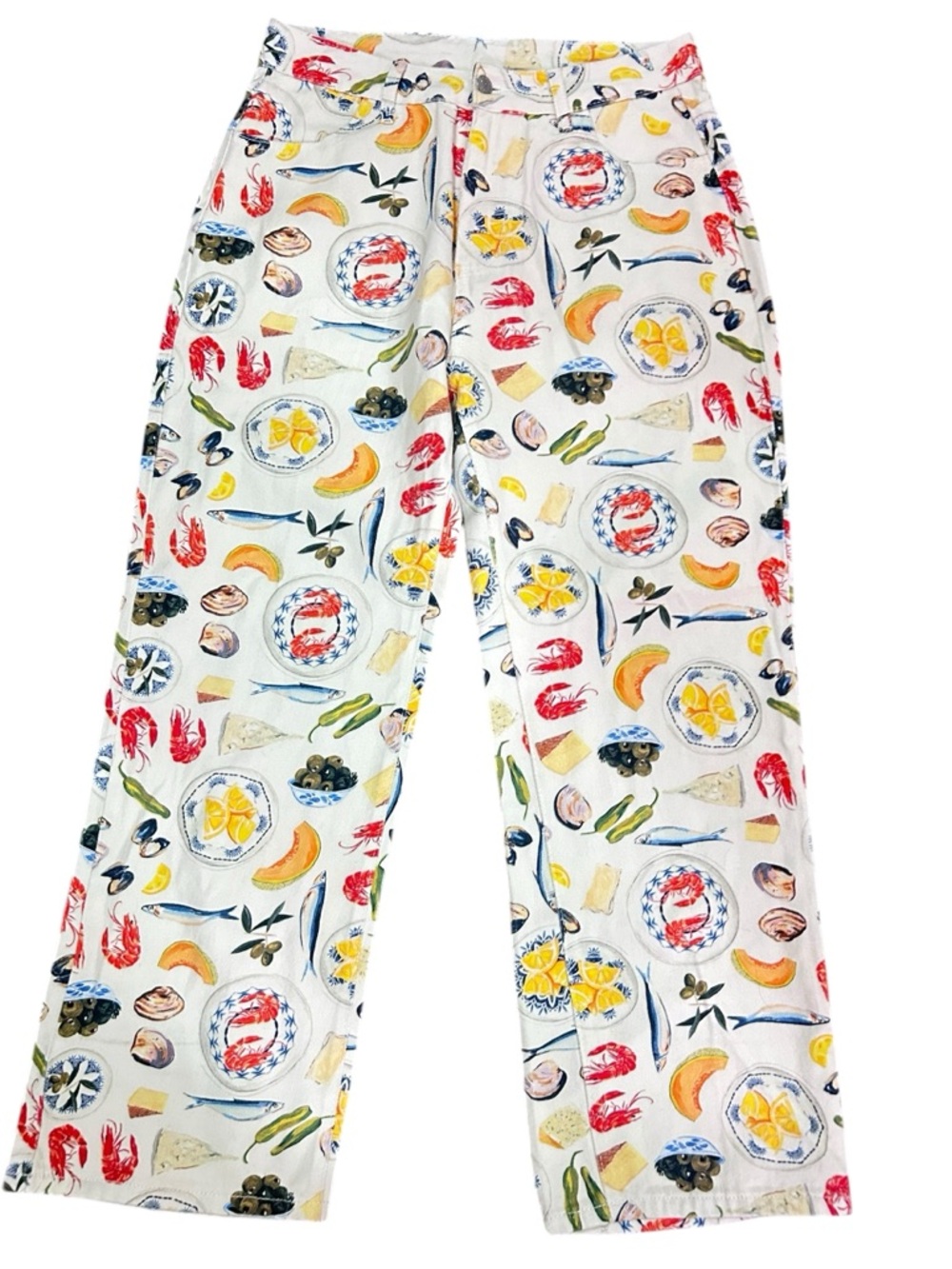 Italian summer Mediterranean wide leg tapas novelty print pants jeans - Picture 2 of 6